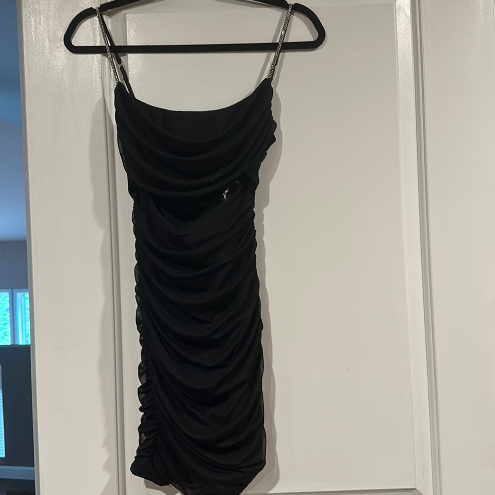 Oh Polly black embellished strap mini dress